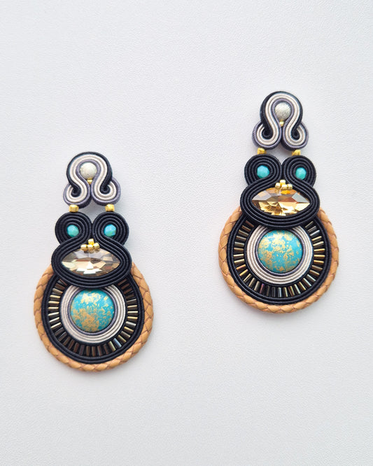 Cairo - Turquoise & Gold Soutache Earrings