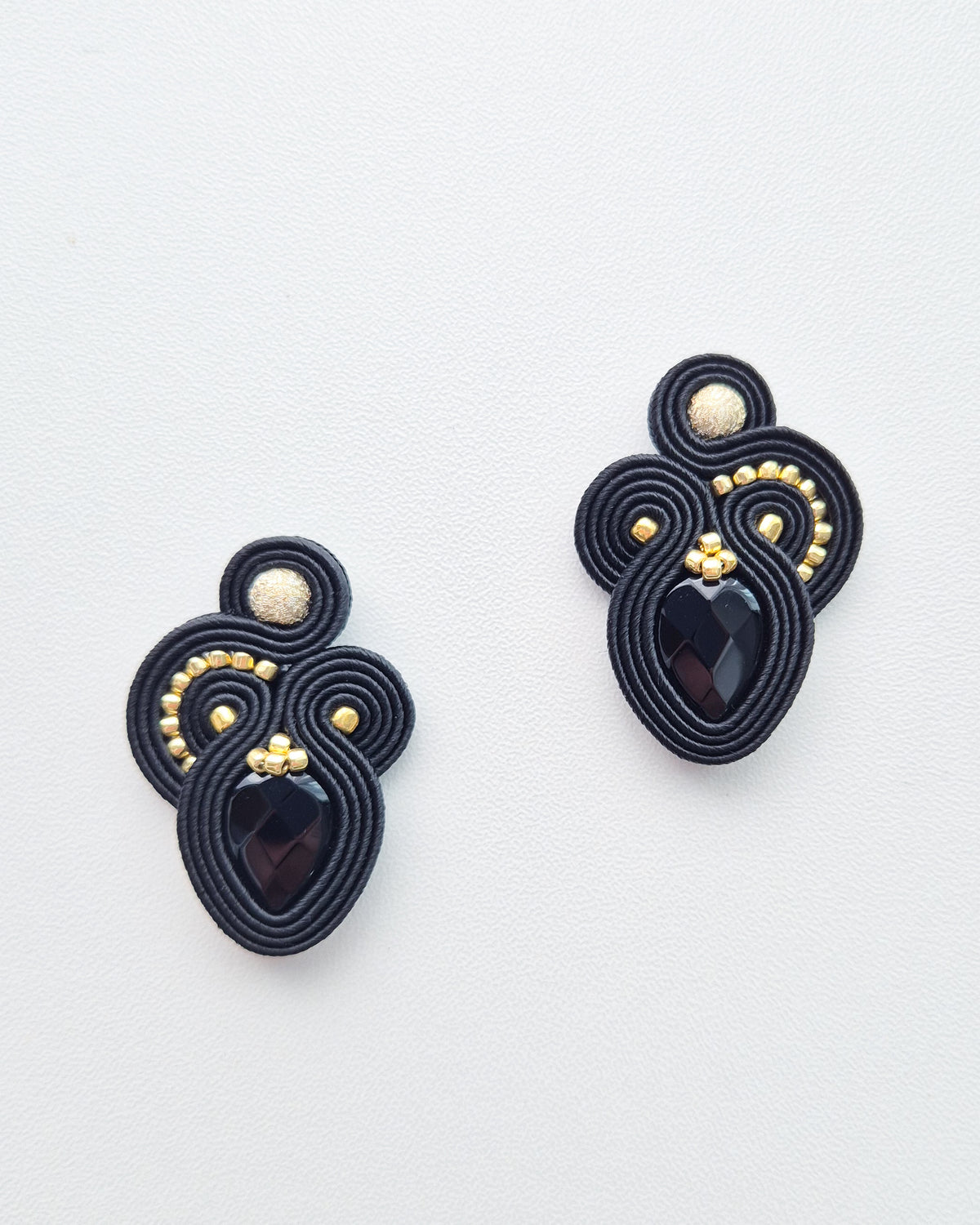Casablanca - Black Onyx & Gold Soutache Earrings