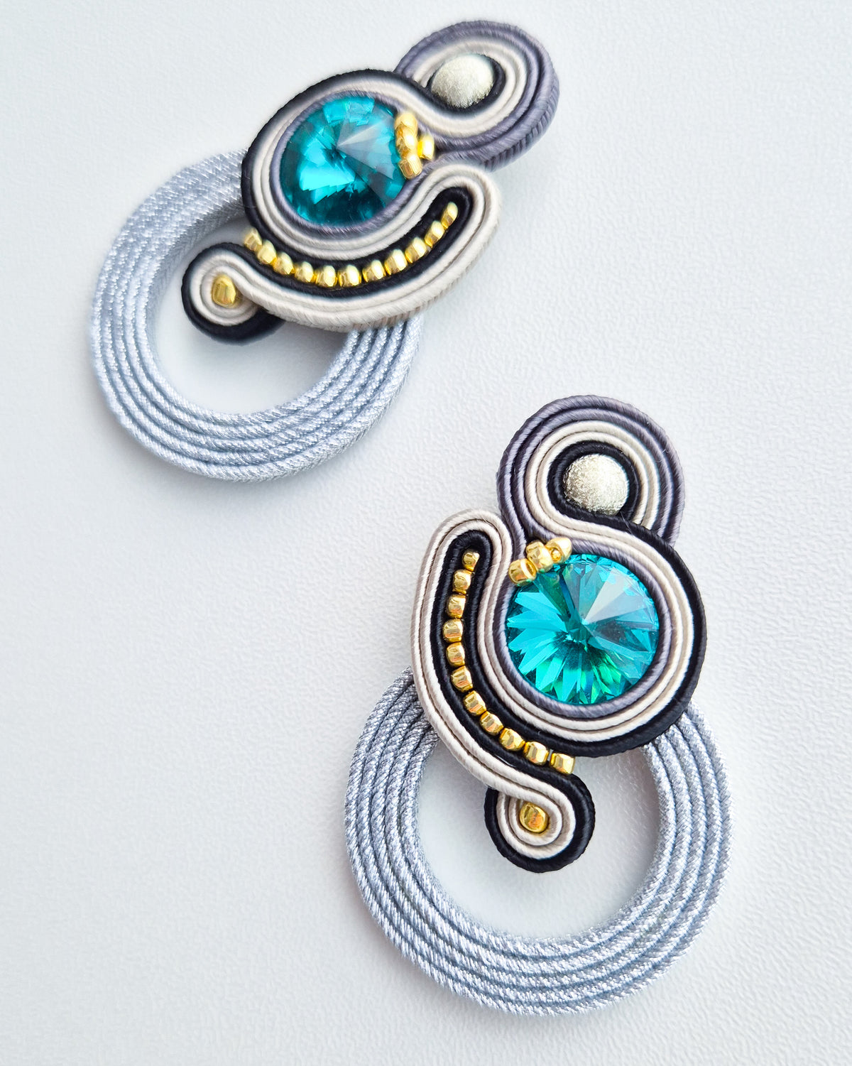 Santorini - Turquoise Crystal Soutache Earrings
