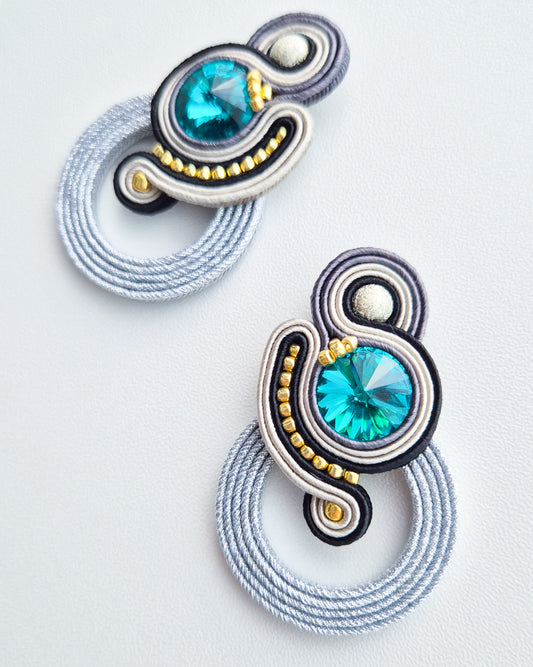 Santorini - Turquoise Crystal Soutache Earrings