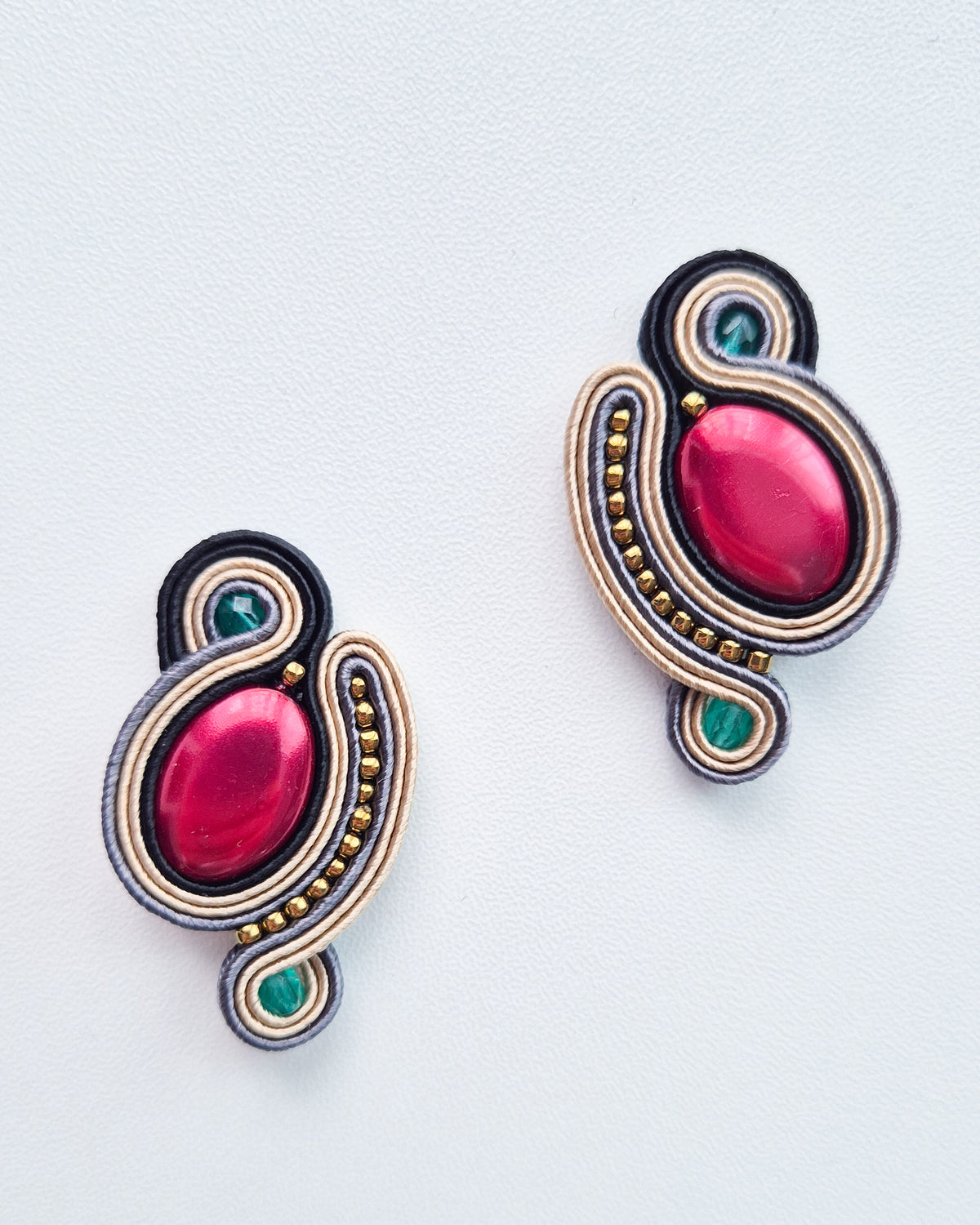 Prague - Bordeaux & Emerald Soutache Earrings