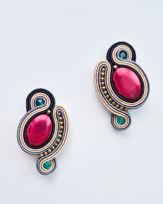 Prague - Bordeaux & Emerald Soutache Earrings