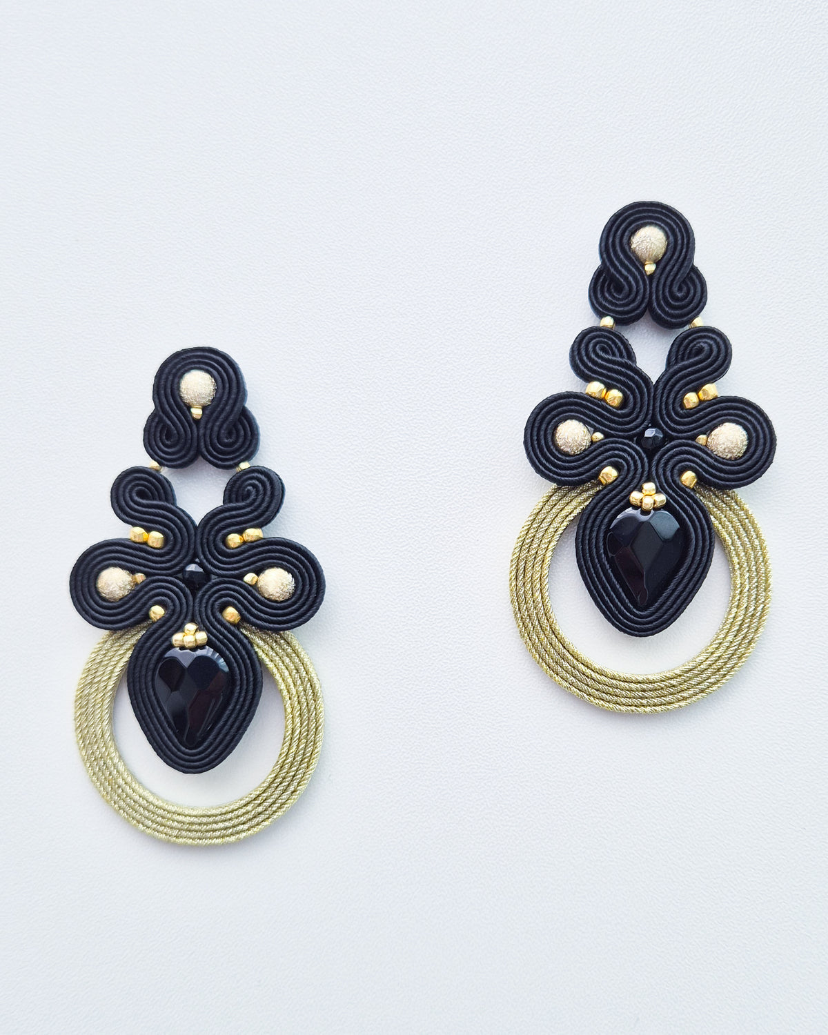 Marrakesh - Black Onyx & Gold Soutache Earrings