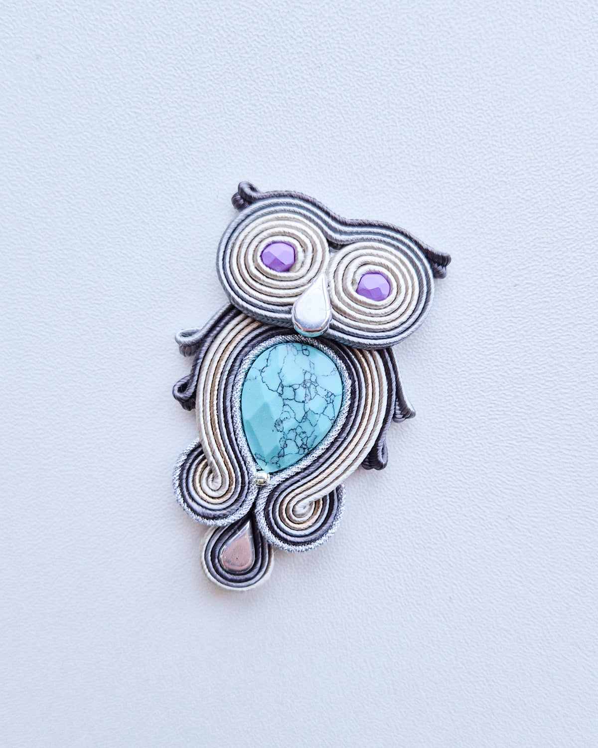 Penny - Turquoise & Lavender Owl Brooch