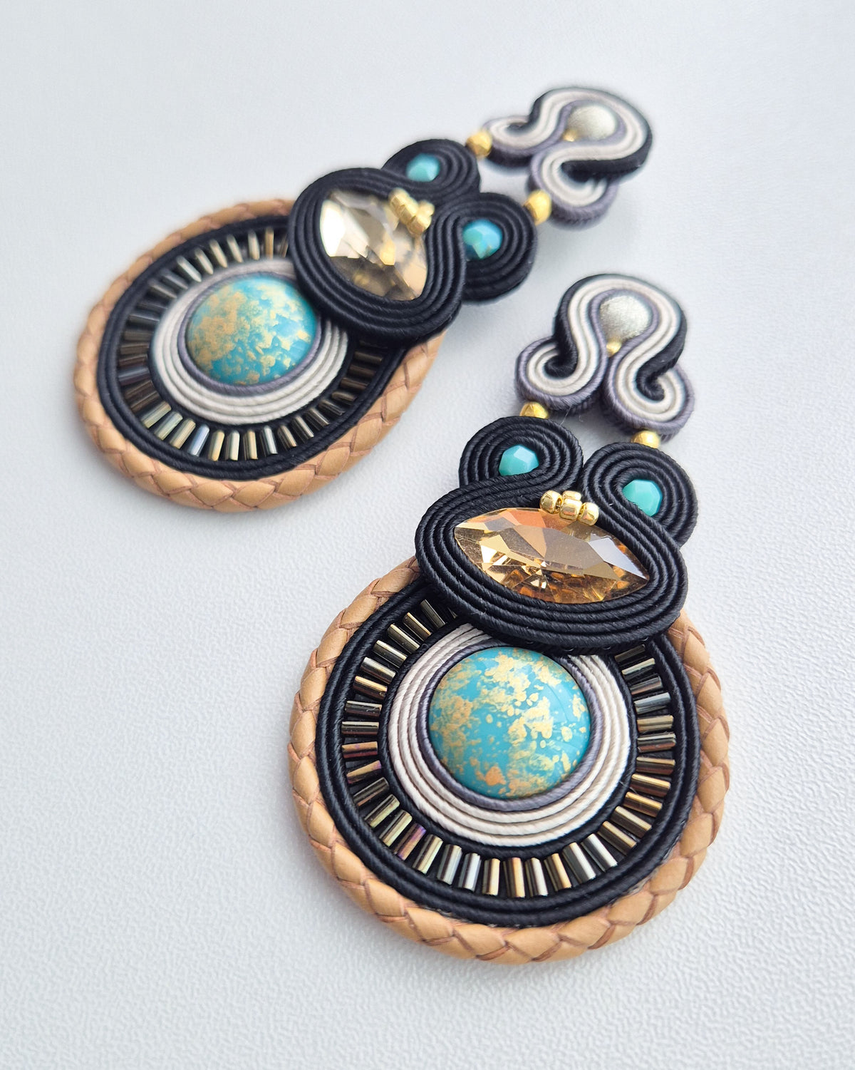 Cairo - Turquoise & Gold Soutache Earrings