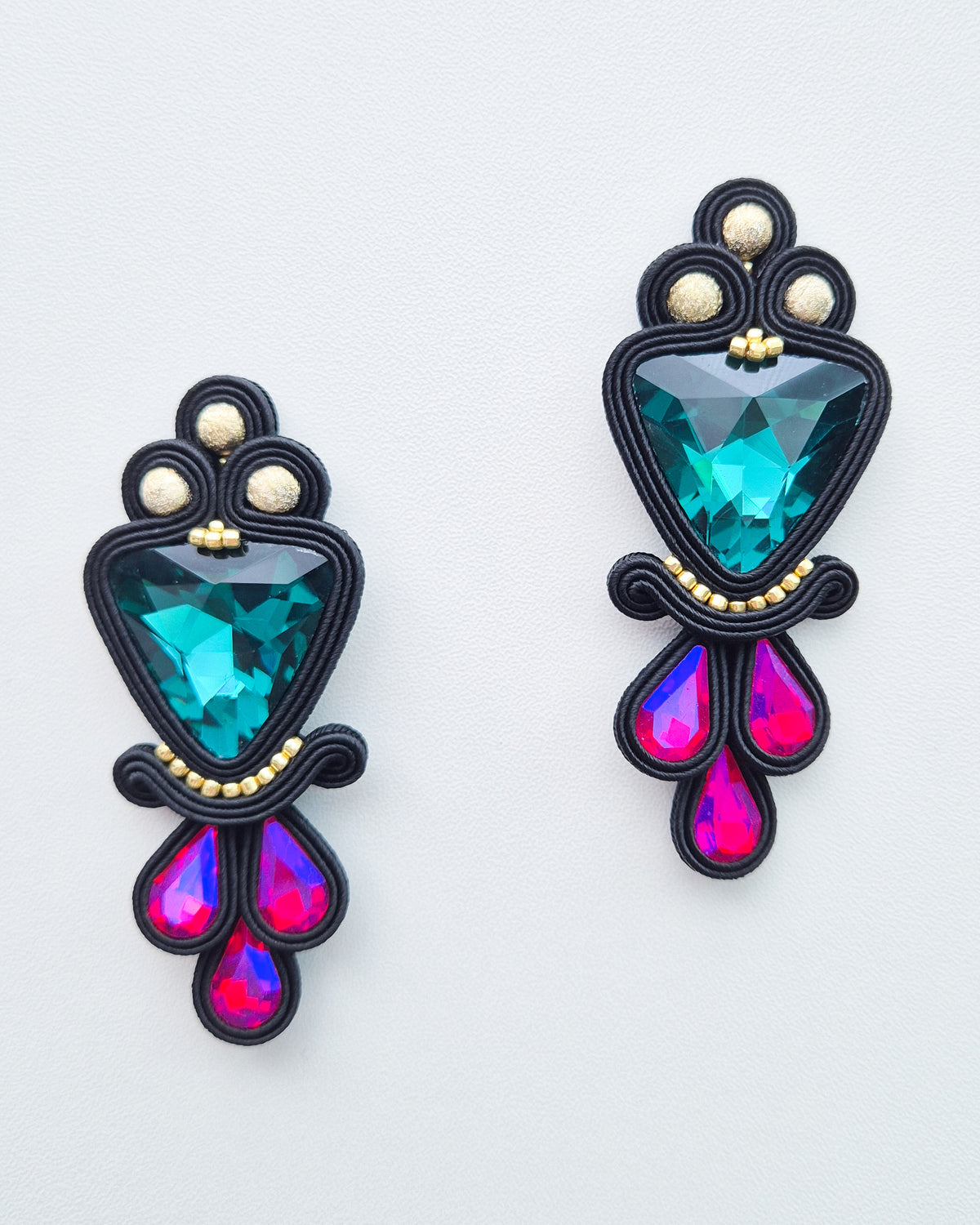 Rio - Cercei Soutache Roz & Verde Smarald