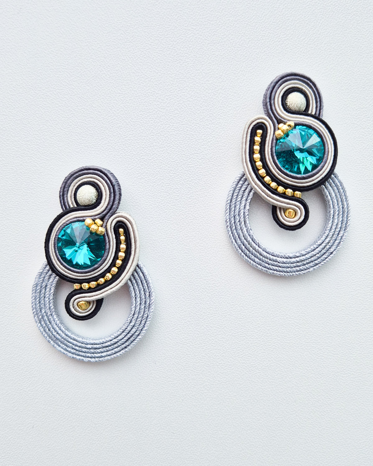 Santorini - Turquoise Crystal Soutache Earrings