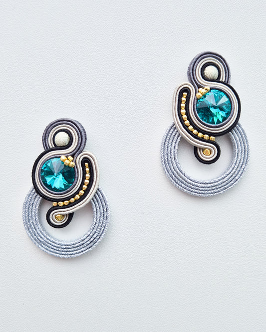 Santorini - Turquoise Crystal Soutache Earrings