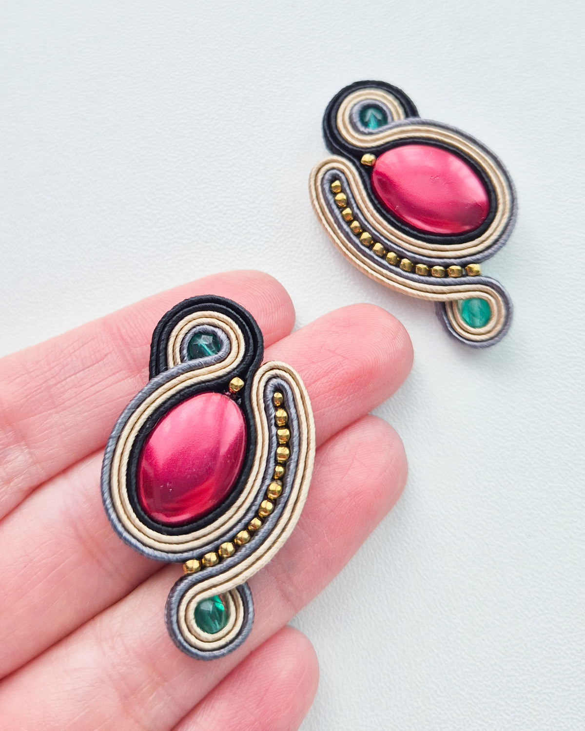 Prague - Bordeaux & Emerald Soutache Earrings