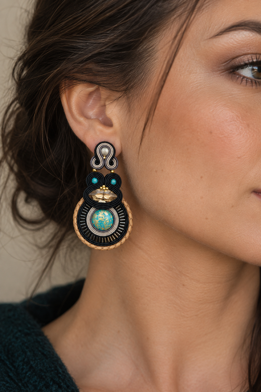 Cairo - Turquoise & Gold Soutache Earrings