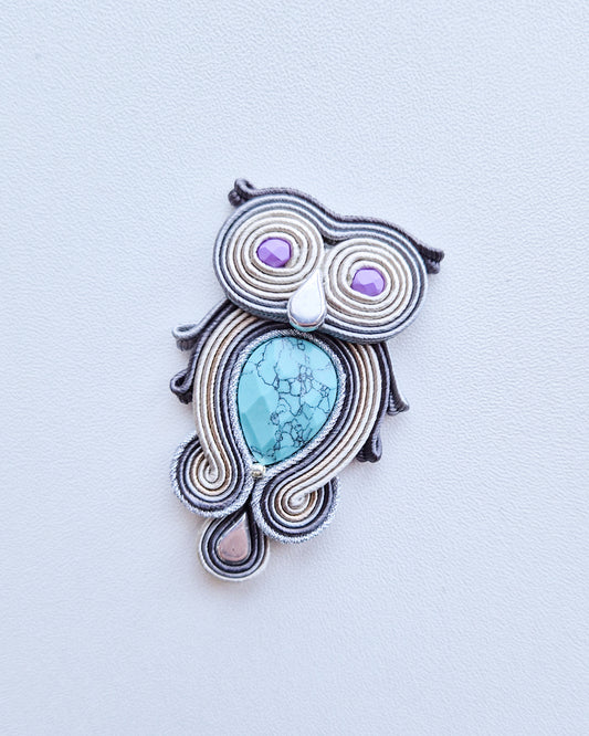 Penny - Turquoise & Lavender Owl Brooch