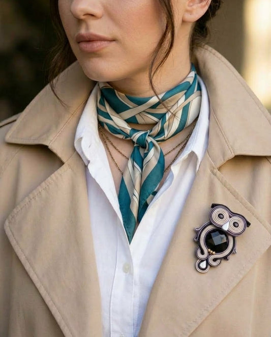 Poppy - Black Onyx & Grey Owl Brooch